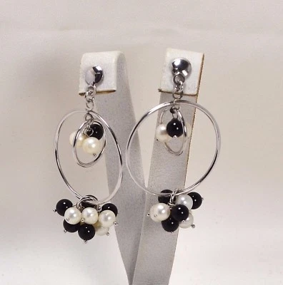 ORECCHINI IN ARGENTO 925 A CERCHIO CON ONICE E PERLE D'ACQUA DOLCE AGHT 0514 - Immagine 1 di 3