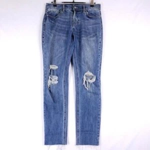 Old Navy Boyfriend Jeans Womens Size 0 Blue Faded Distressed Denim Slim Preppy - Picture 1 of 10
