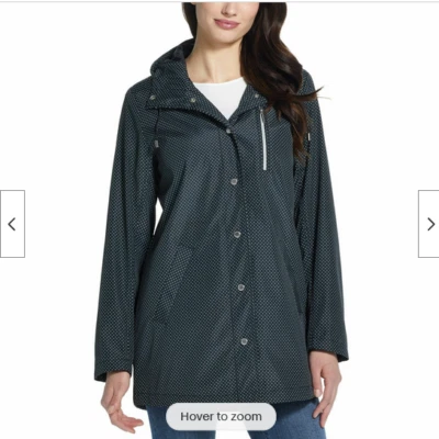 Chaqueta de lluvia impermeable con botones para damas (LUNARES NEGROS, GRANDE) NUEVA CON ETIQUETAS Foto 1 de 4