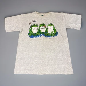 Vintage 1995 Cartoon Frogs Double Sided Cute Art Large T-Shirt Animal Nature - Picture 1 of 7