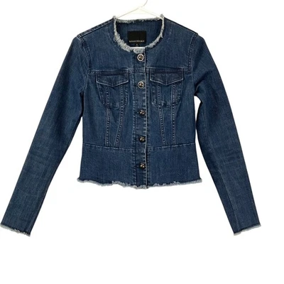 Chaqueta de mezclilla Banana Republic para mujer dobladillo crudo cuello deshilachado botón delantero talla S Foto 1 de 4