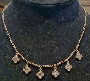 Classic SARAH COVENTRY Gold Plated Necklace With Rhinestone Clover Accents 18" - Picture 1 of 2