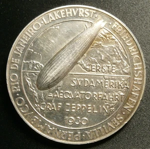 1930 AIRSHIP GRAF ZEPPELIN FIRST SOUTH AMERICA FLIGHT SILVER MEDAL S-965.B - Picture 1 of 3