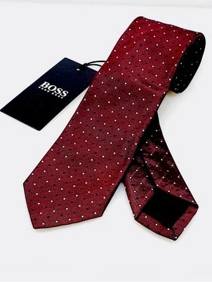 Corbata Hugo Boss Burdeos Roja 3,5 pulgadas Hecha en Italia Foto 1 de 4