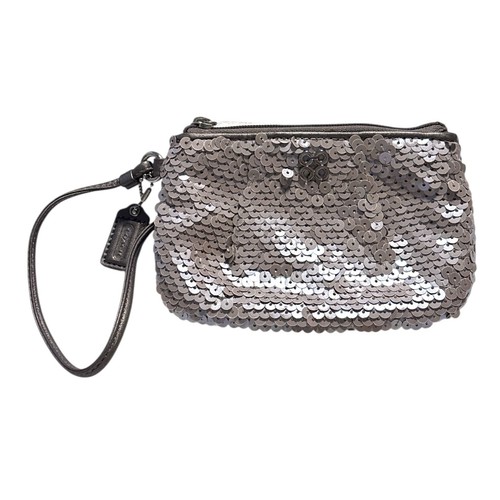 COACH Y2K Mini Braccialetto Paillettes Metallizzate Leggero Moka Zip Sera Viaggio Glam Chic