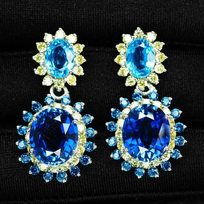 Orecchini Natalizi Regali Zaffiro Blu e Topazio 15,75Ct Argento Sterling 925 - Immagine 1 di 4
