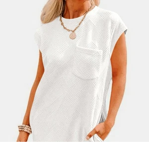 Entro Damen Kleid weiß Kurzarm Struktur Größe L NEU - Bild 1 von 11