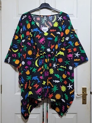Moschino Swim Cotton Kaftan S Oversized Drawstring Logo Print Wide Sleeve BNWT  - Image 1 of 4