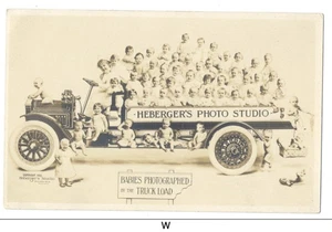 HEBERGER'S PHOTO STUDIO Truck & Many BABIES 1915 RPPC Montage ROCHESTER NY RARE! - Picture 1 of 2