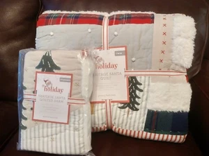 S2 POTTERY BARN KIDS Heritage Santa Quilt Standard Sham Twin Christmas Sold Out! - Picture 1 of 2