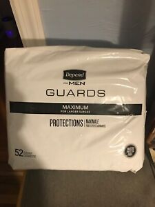Depend Men's Incontinence Guards, Maximum Absorbency, 52 Count NEW Unopened XL