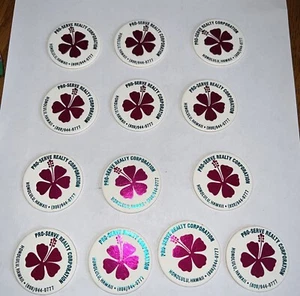 Pro Service Realty Corp Honolulu Milk Caps Hawaii Slammer Pogs 1993 Lot Of 13 - Picture 1 of 3
