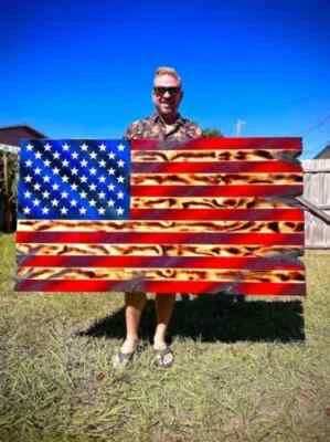 Distressed Designer American Flag, Rustic American Flag, Betsy Ross, Wooden Gift - Image 1 of 4