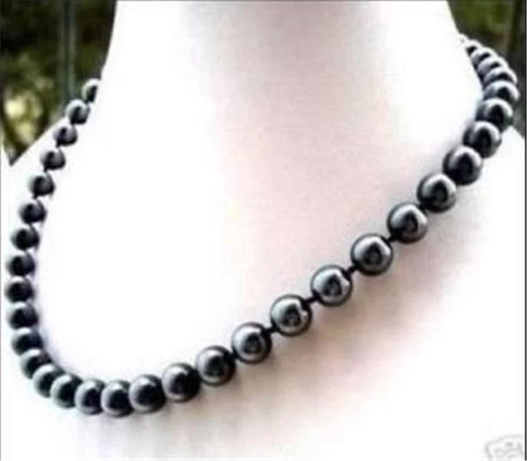 Beautiful 10mm black south sea shell pearl necklace 18" AAA##HL043  - Image 1 of 1