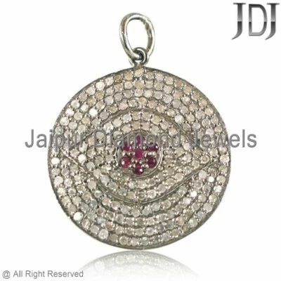 Pave Diamond Ruby 925 Silver Evil Eye Pendant Religious Jewelry Valentine's GIFT - Image 1 of 4