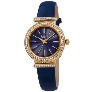 Women's Burgi BUR230BU Blue Swarovski Crystal Guilloche Leather Strap Watch - Picture 1 of 4