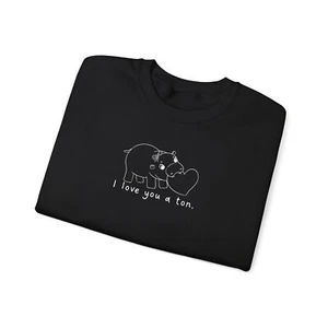 I Love You a Ton Valentinstag Sweatshirt mit Rundhalsausschnitt, Nilpferdliebhaber süßer Spruch - Bild 1 von 13