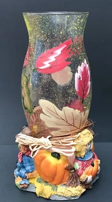 Colorful Leaf Hurricane Glass Candle Holder Lantern Fall Autumn Spooky Season - Image 1 of 4