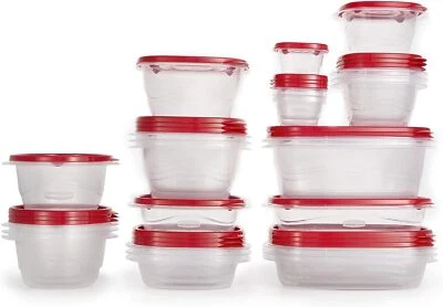 Food Storage 52 Pcs Plastic Container Set Dishwasher Microwave Safe BPA Free Red - Image 1 of 4