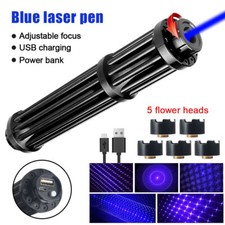 6W 450nm Blue Laser Pointer Pen Visible Light Beam Lazer USB Chargin w/ 5 Caps