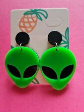 Alien Green Spaceship Galaxy Stud Earrings Black And Green 
