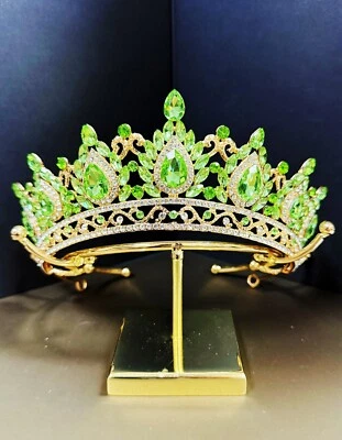 Золотая корона хрустальная тиара, принцесса корона, золотой свадебный тиара, зеленый головной убор - Изображение 1 из 4