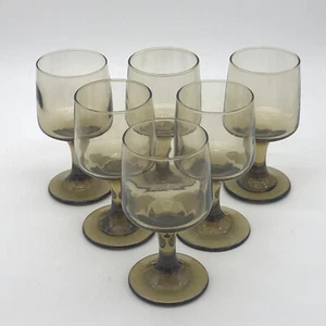 Set of 6 VTG 70s Libbey Tawny Accents Brown Juice Wine Glass Goblet 5 1/4" - Picture 1 of 13
