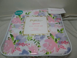 Sugar Studio 6 pc Queen Sheet Set Blossom Floral ~ Pink, Purple, Green Flower - Picture 1 of 4