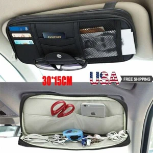 Black 30cmx15cm PU Car Sun Visor Organizer Pouch Bag Pocket Card Storage Holder - Picture 1 of 7