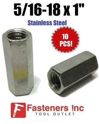 REDDING FASTENERS (Qty 10) 5/16"-18 x W7/16" x L1" Stainless Steel Threaded Rod Coupling Nuts