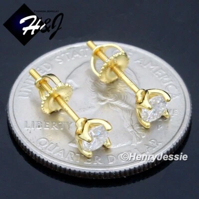 MEN 925 STERLING SILVER ICY MOISSANITE 4MM GOLD PLATED ROUND STUD EARRING*MGE264 - Image 1 of 4