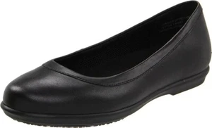 🐊 Crocs 🐊 Damen Leder Grace Flat 🔹 Größe: 7,5 M 🔹 Schwarz 🔹 NEU IM KARTON - Bild 1 von 10