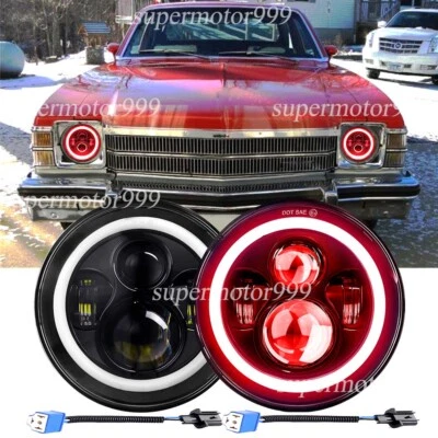 Par de faros LED redondos de 7" pulgadas rojo DRL haz alto/bajo Fit Buick Skylark 1975-1979 Foto 1 de 4