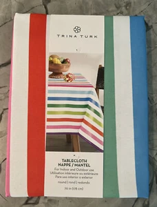 Trina Turk Indoor/Outdoor 70” Round Tablecloth Colorful Stripe New - Picture 1 of 5
