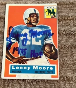 LENNY MOORE AUTOGRAPHED 1956 TOPPS ROOKIE CARD W/COA & 1975 HOF - Picture 1 of 2