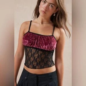 URBAN OUTFITTERS KIMCHI BLUE Kira Lace & Velvet Cami SIZE M - Picture 1 of 8