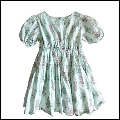 Tea Collection Floral Print Girls Dress Puff Sleeve Tiered Casual Kids Dress - Image 1 of 4