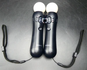 SONY PLAYSTATION PS4 PS3 MOVE MOTION CONTROLLERS TWIN PACK + STRAPS! - Picture 1 of 10