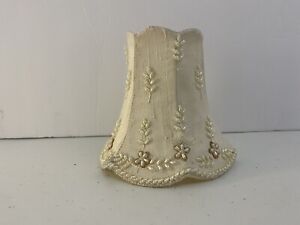 Small Silk Shantung Clip On Bell Shape Silk Fabric Beaded Lamp Shade 4.5" X 5"