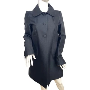 H&M Women’s Peacoat Black 6 A-line Long Sleeves Buttons Pockets Cotton Silk... - Picture 1 of 8