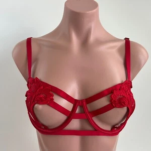Victoria's Secret Floral Embroidered Strappy Open Cup Bralette Bra Red 34B NWT - Picture 1 of 7