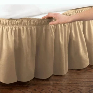 Twin/Full Beige Wrap Around Bedskirt Elasticized Tan Dust Ruffle 14" Bed Skirt - Picture 1 of 1