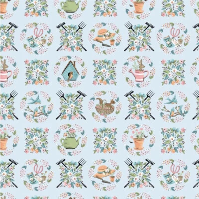 Garden Party Sweet Wreath Sky Gardening Floral Fabric Poppie Cotton by Half Yard - Image 1 of 4