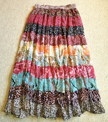 Falda Mujer-STUDIO WEST-VINTAGE-patchwork Forrada Rayón BOHO Pullon Niveles Maxi-L Foto 1 de 4