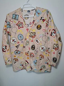 Disney Mickey Long Sleeve Button Down Scrub Top Women size S Tan - Picture 1 of 7