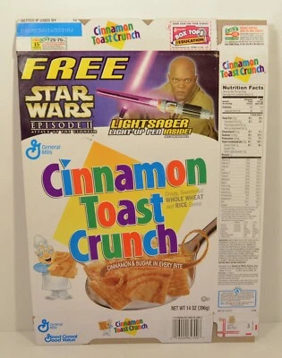 General Mills Star Wars Episodio 2 2002 Cannamon Toast Crunch caja plana de cereales Foto 1 de 2