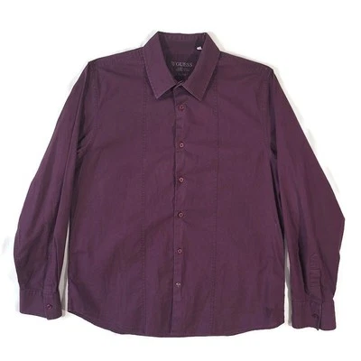 Guess Button Up Shirt Mens Size XL Long Sleeve Cotton Blend Purple - Image 1 of 4