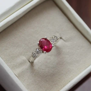 Lab Created Ruby 925 Silver Handmade Ring Unique Bridal Women's Ring - Picture 1 of 6
