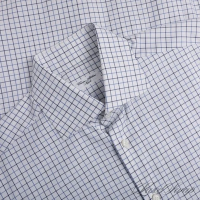 #1 MENSWEAR Cesare Attolini Napoli Made In Italy White Blue Graph Grid Shirt 16 - Image 1 of 4