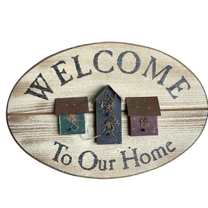 Rustic Welcome To Our Home Wood Sign 3 Birdhouse Accents Farmhouse Decor 11"x16" - Picture 1 of 9